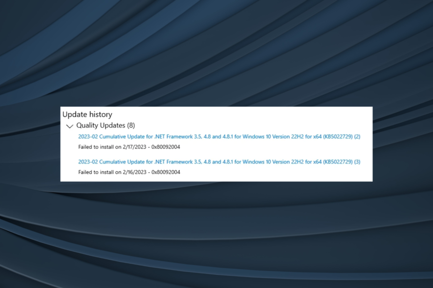 fix 0x80092004 update error