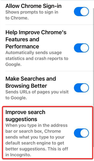 disable search suggestions chrome