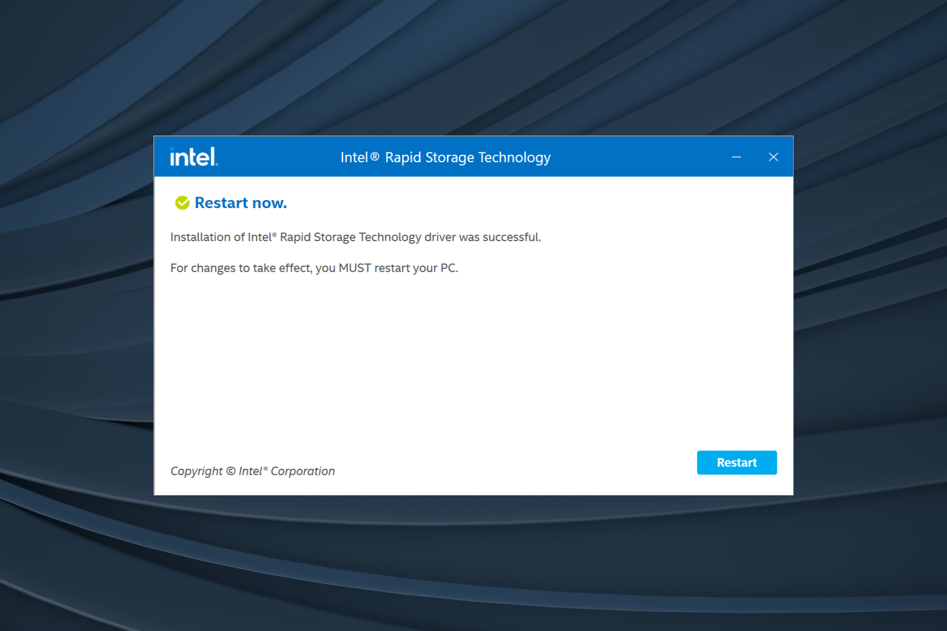 download and install Intel Rapid Storage Technology driver