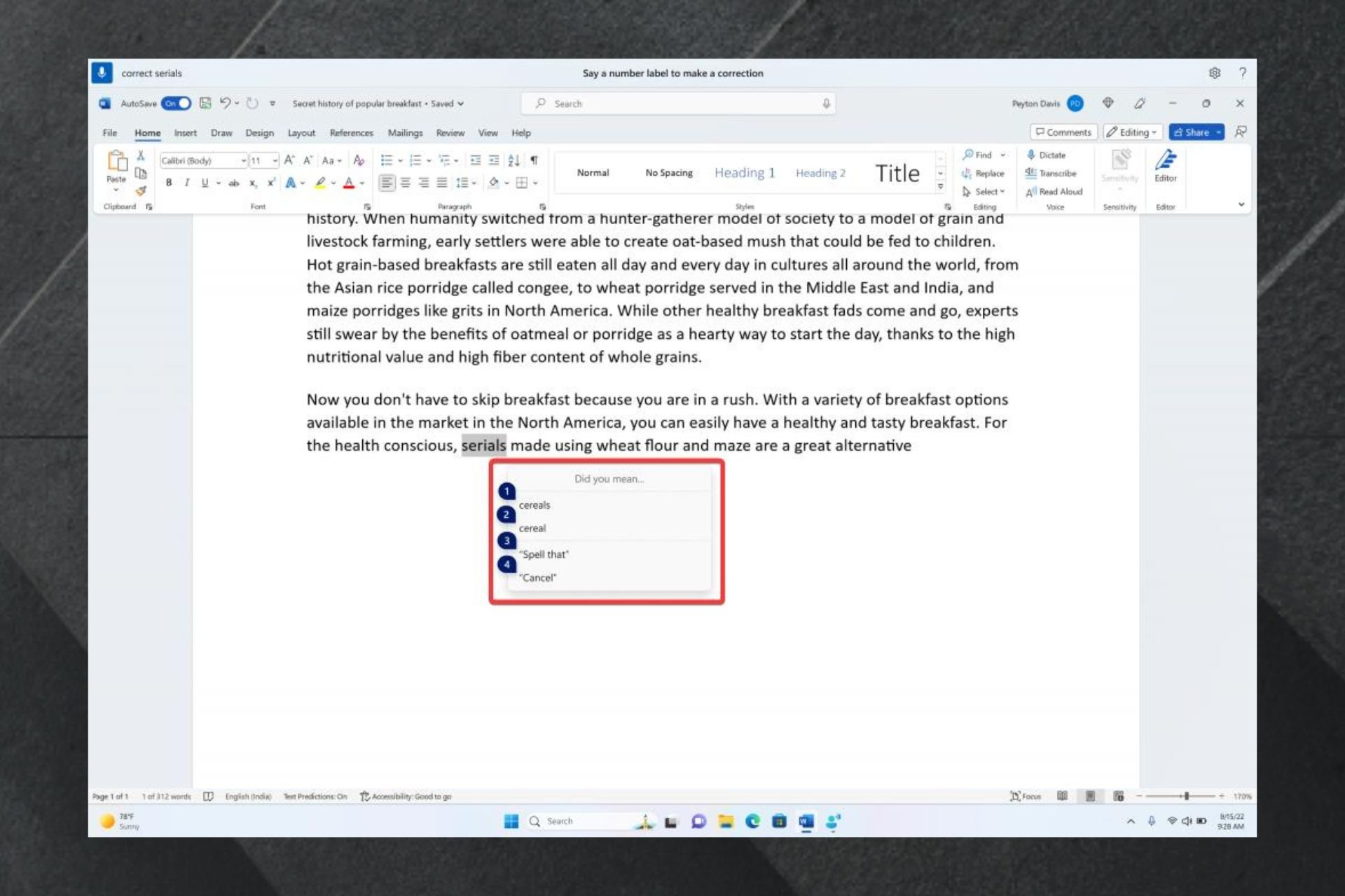 correct dictation mistakes microsoft word