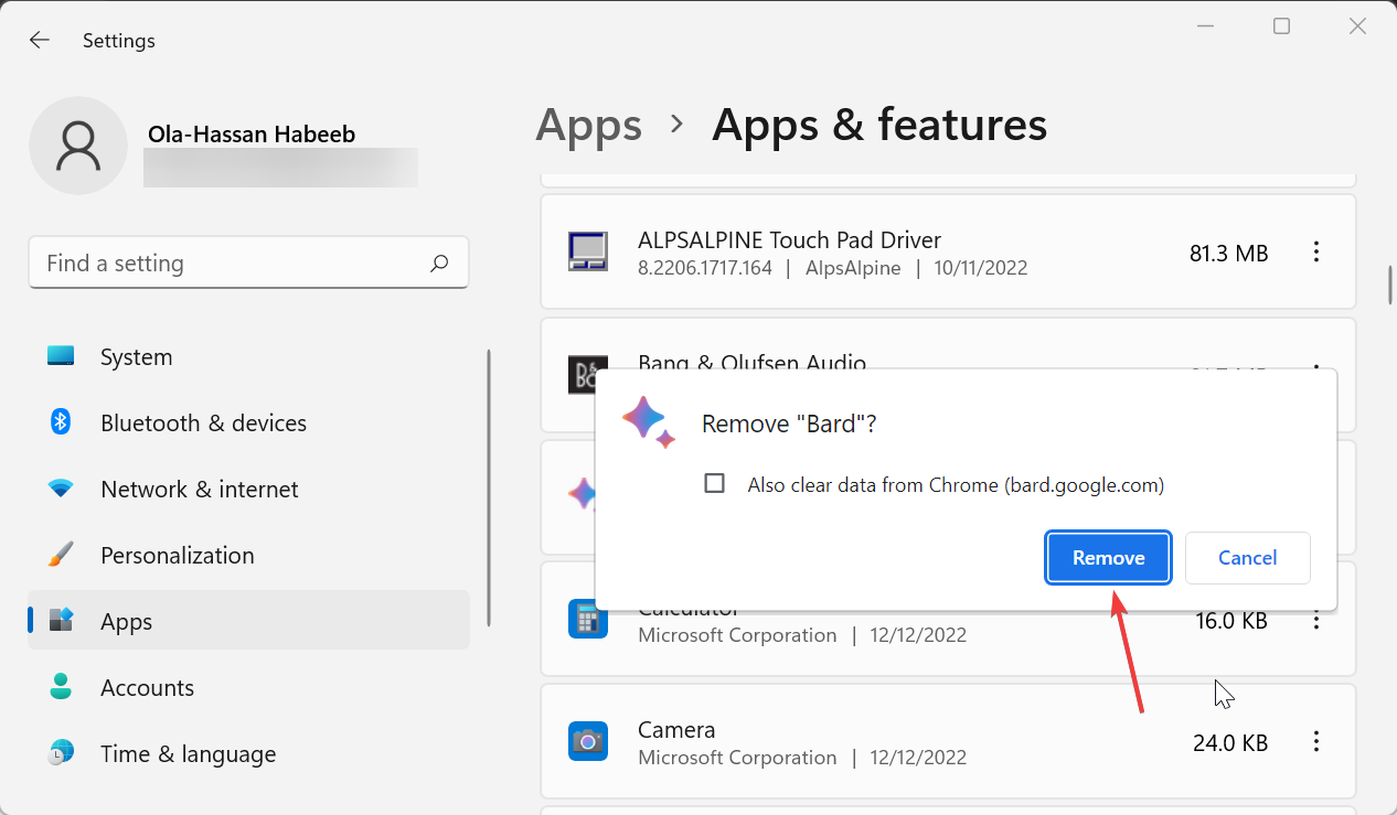 remove settings