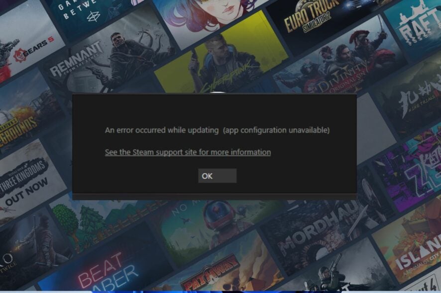 steam app configuration unavailable