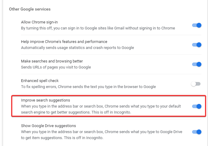 disable search suggestions chrome