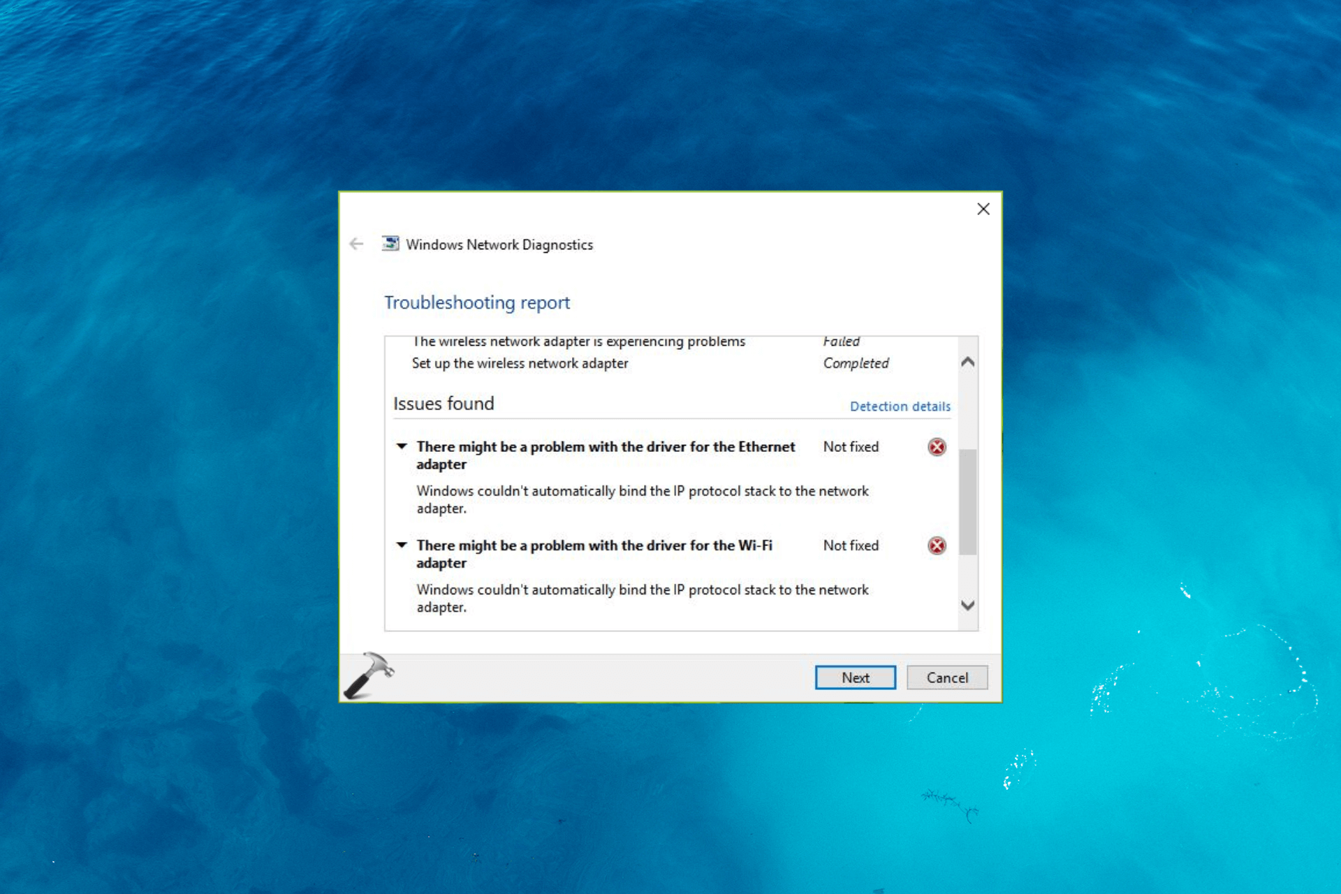 windows couldn't automatically bind the ip protocol stack to the network adapter