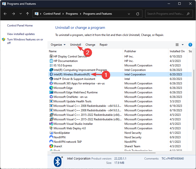 Uninstall Install Wireless Bluetooth