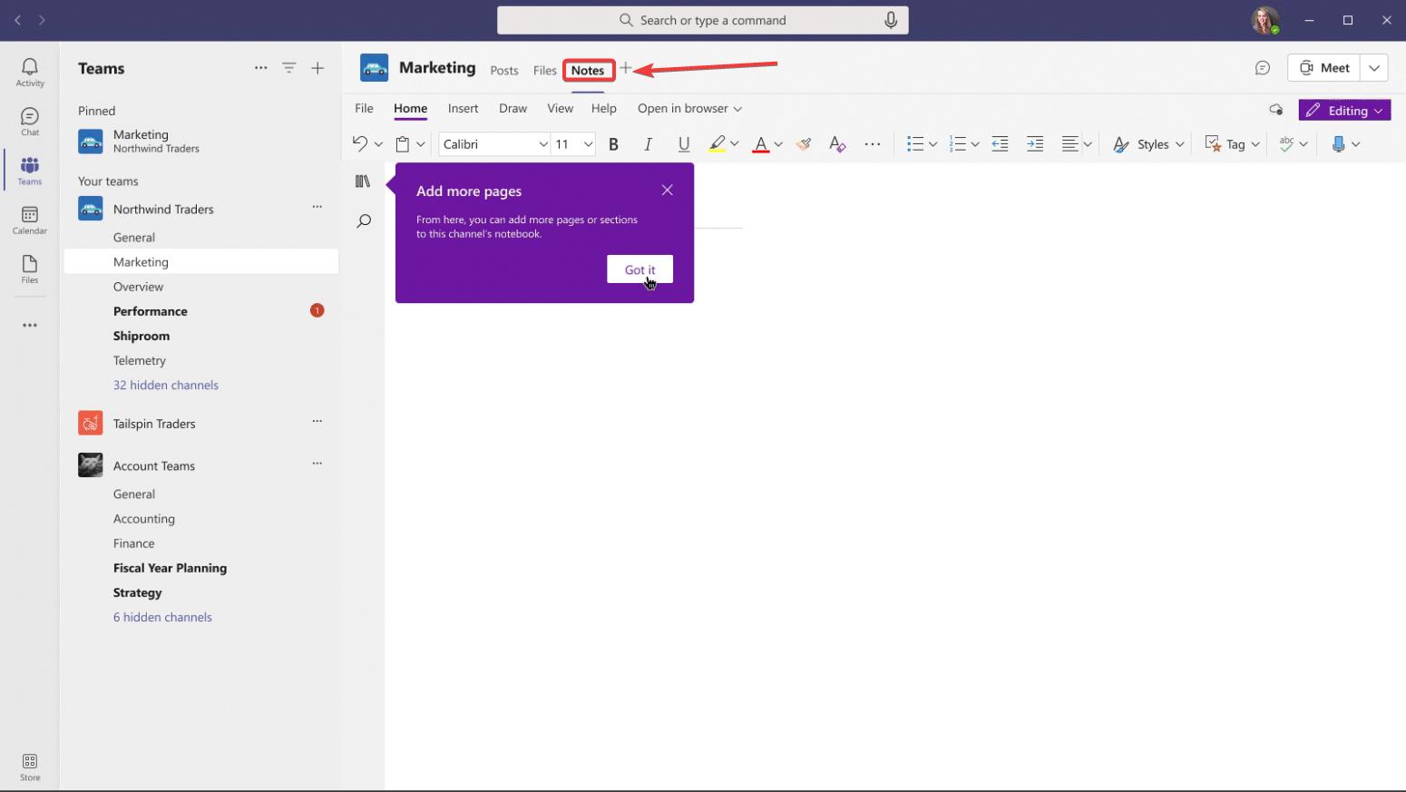 microsoft teams notes tab