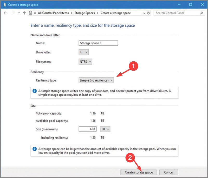 Create storage space two SSD merge