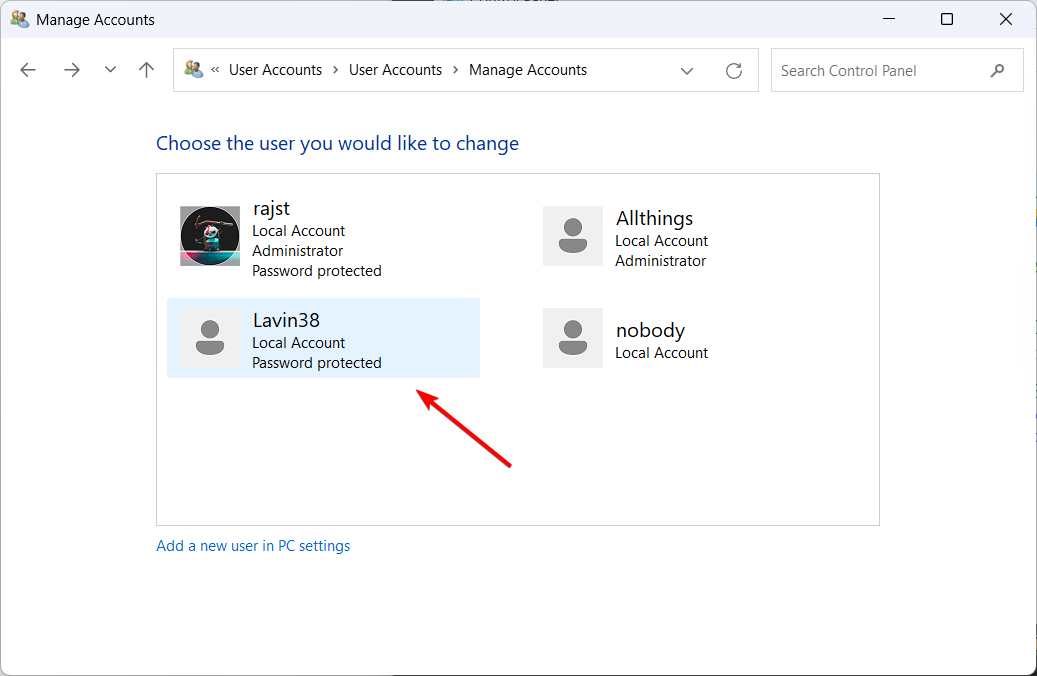 select the account