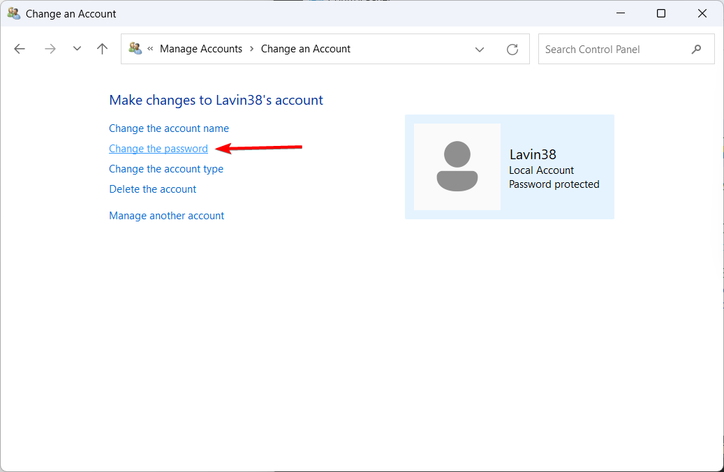 change the password