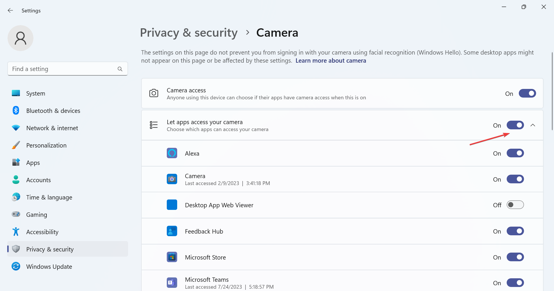 let apps access camera