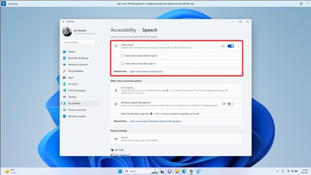 voice access windows 11 lock screen