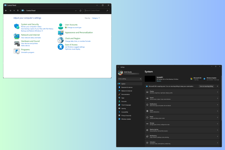 Control Panel vs Settings Windows 11