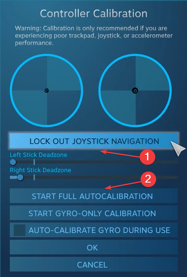 bloquear la navegación con joystick