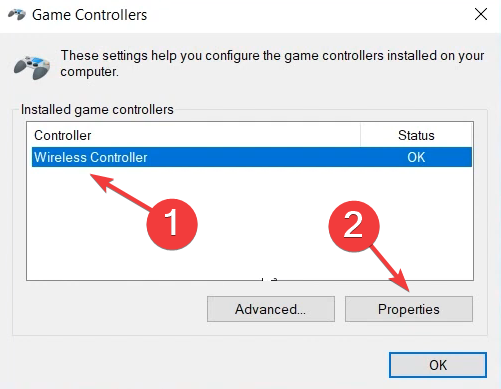 propiedades para calibrar el mando de Xbox One en Windows 11