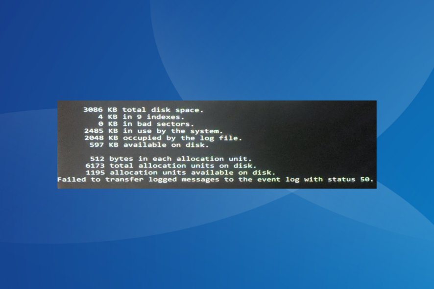 fix failed to transfer logged messages to the event log with status 50 in Windows