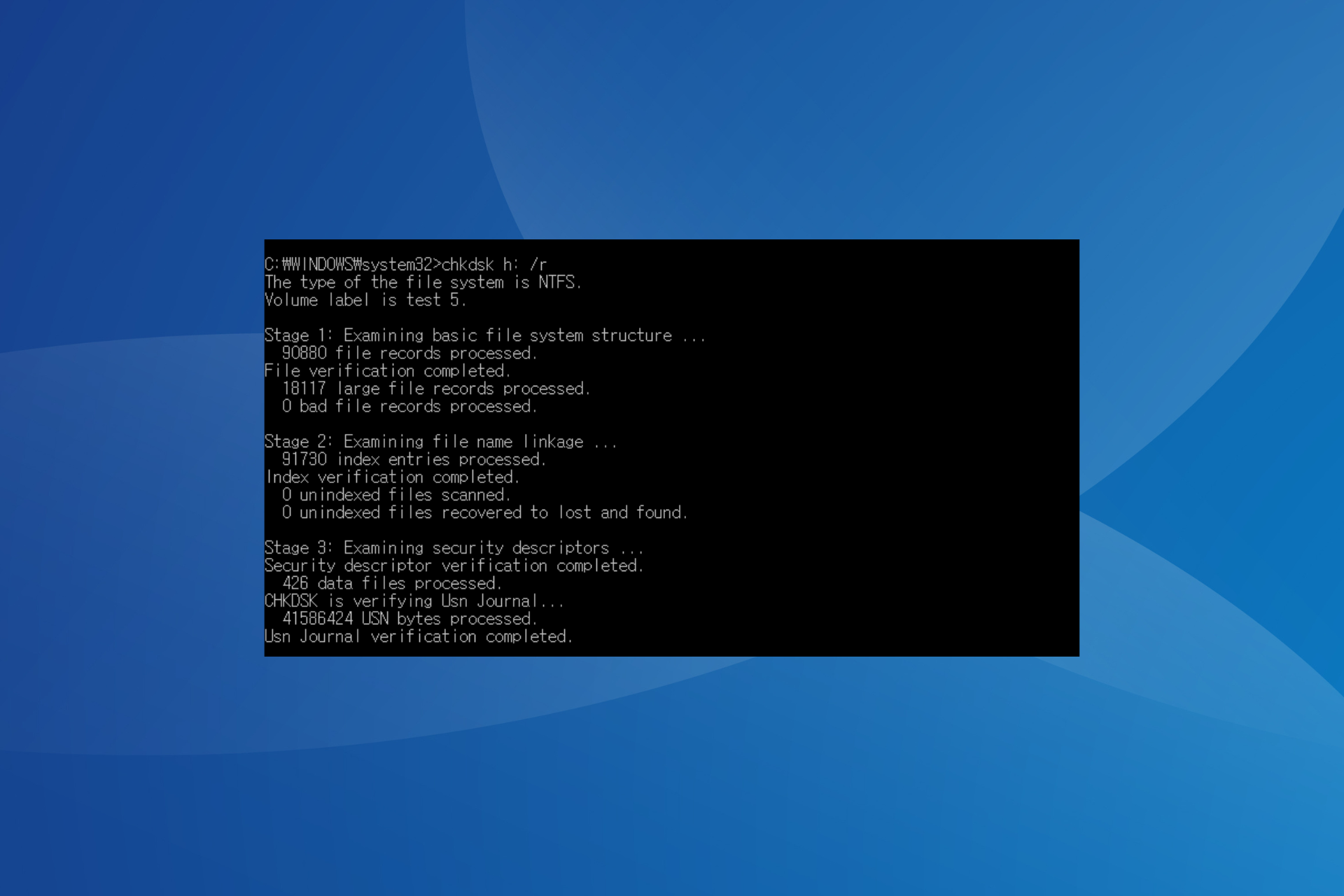 fix chkdsk is verifying usn journal is stuck