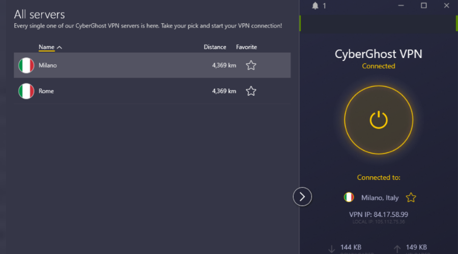 Elenco server italiani cyberghost