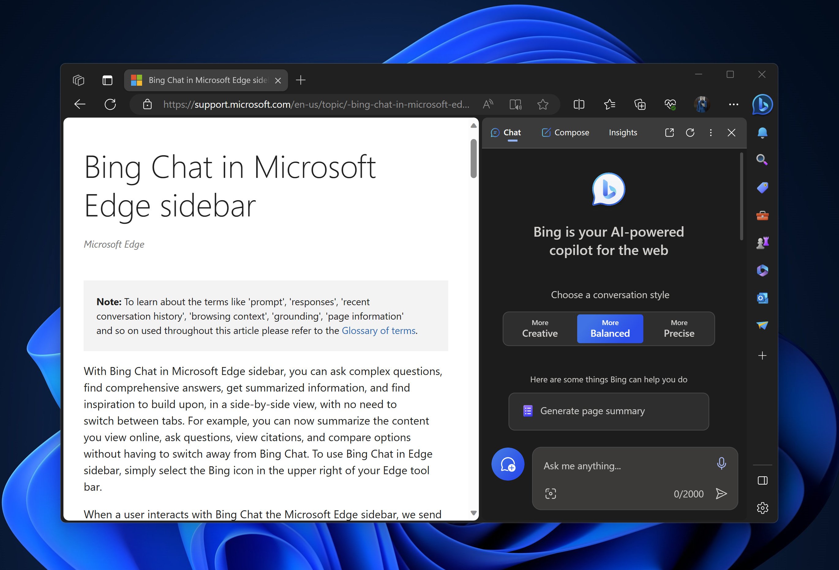 Send my browsing data to make AI-generated answers and suggestions more relevant on Bing