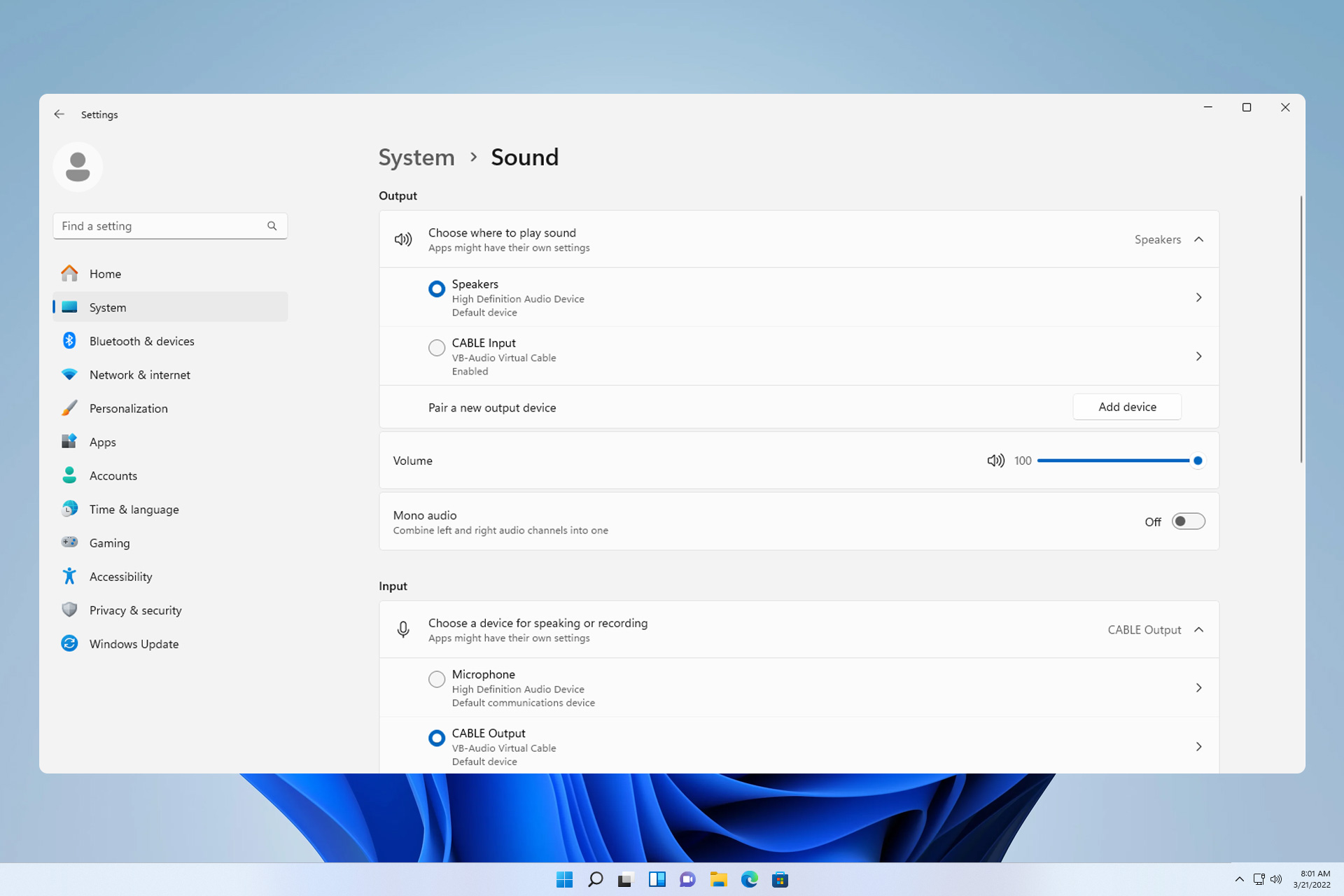 windows 11 change output device