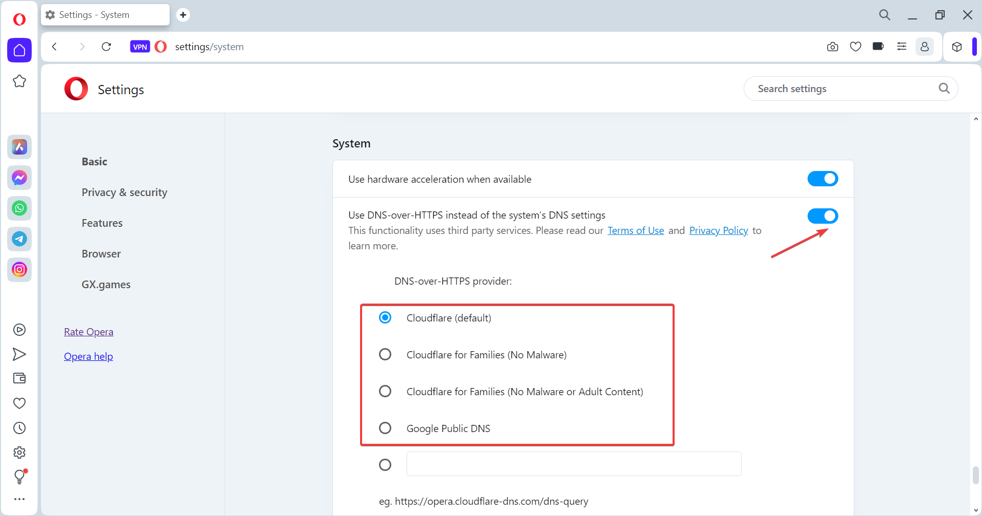 enable/disable to fix this page has been blocked by opera