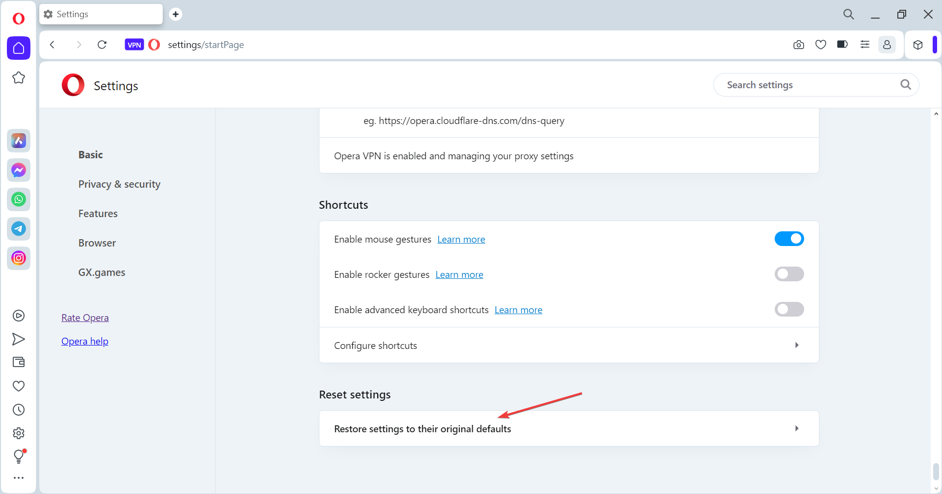 restore defaults to fix this page has been blocked by opera