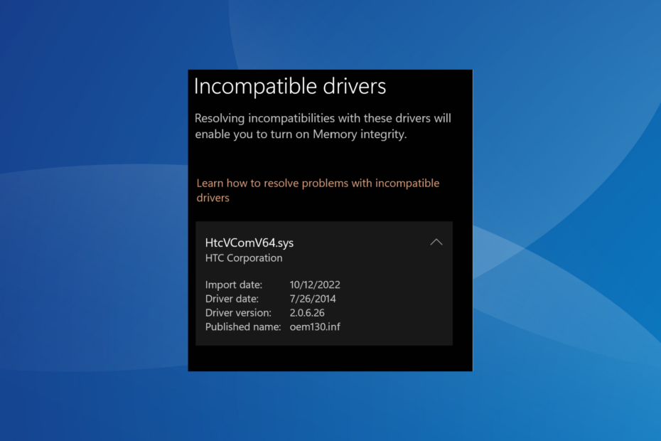 HtcVComV64.sys Memory Integrity Error [Solved]