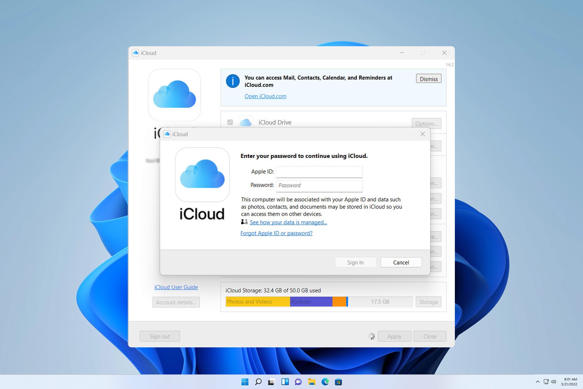 icloud keeps popping up windows 11