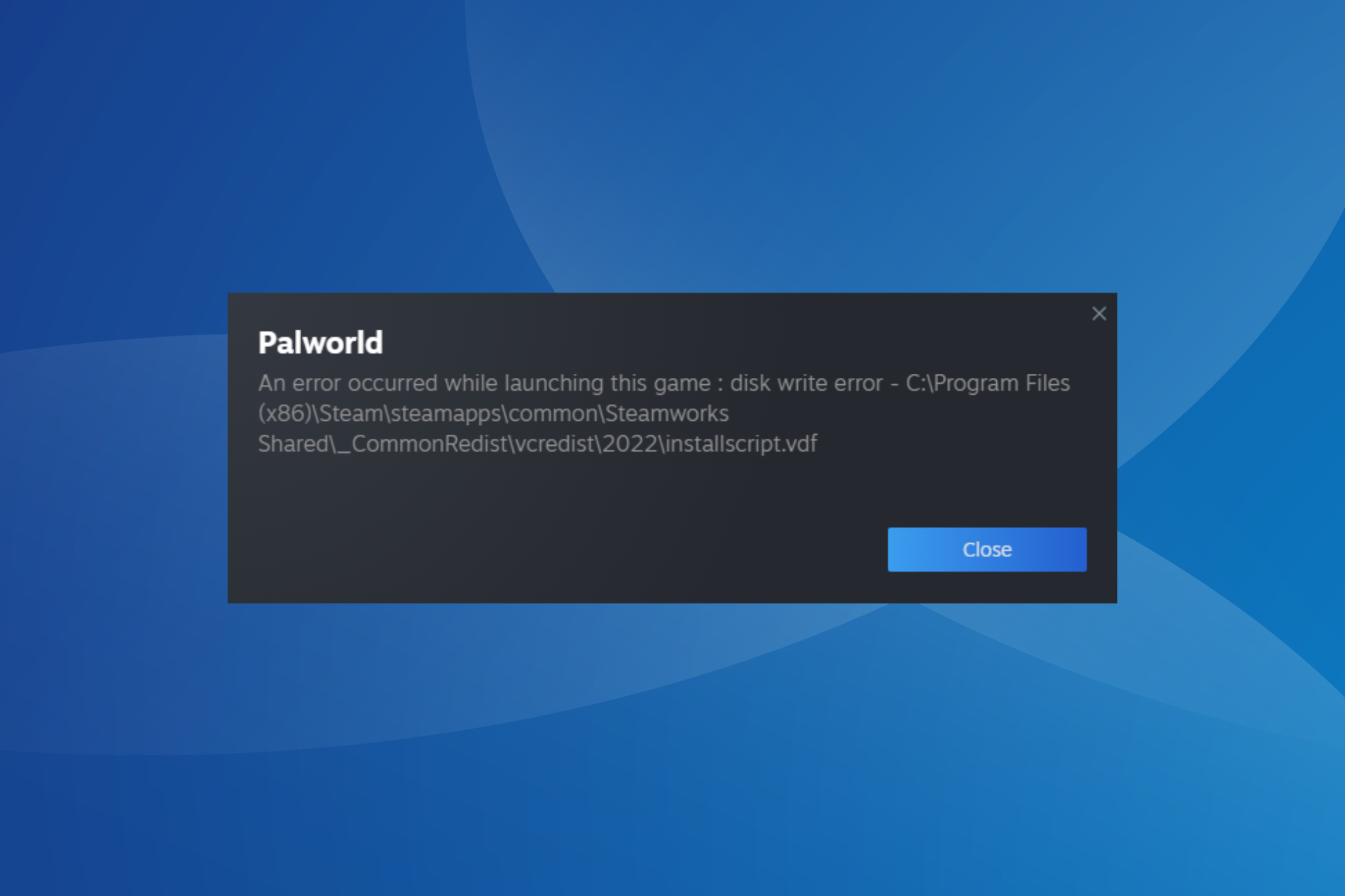 fix palworld disk write error