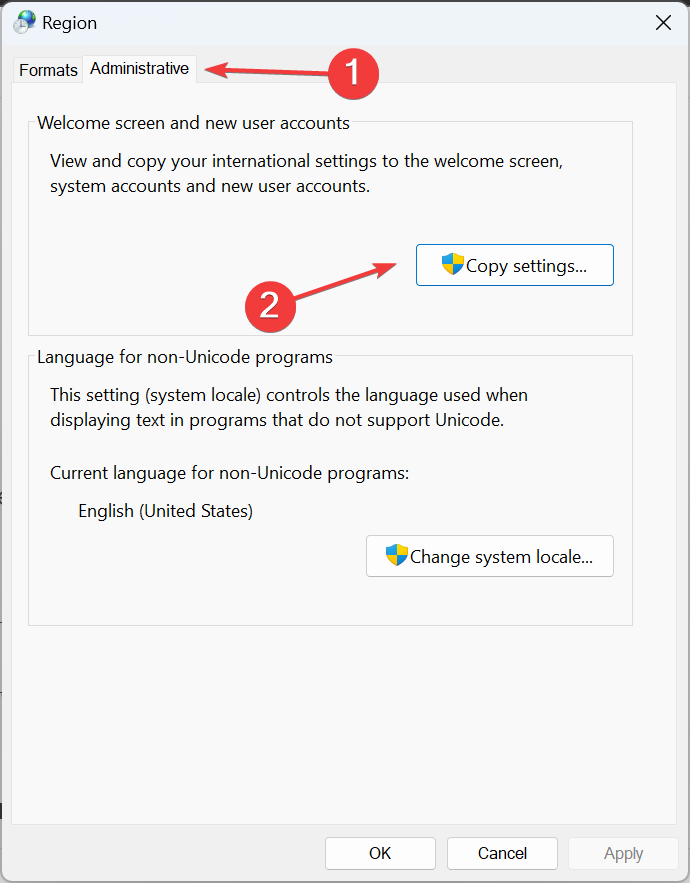 copy settings to fix windows lock screen in another language