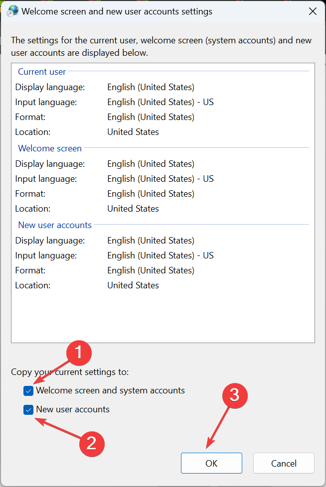 copy settings to fix windows lock screen in another language