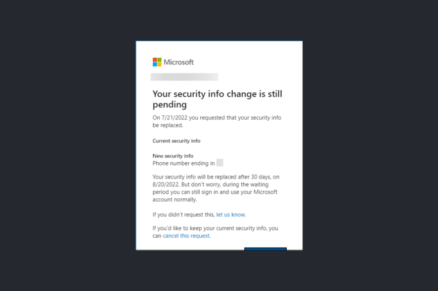 Your Security Info Change is Still Pending