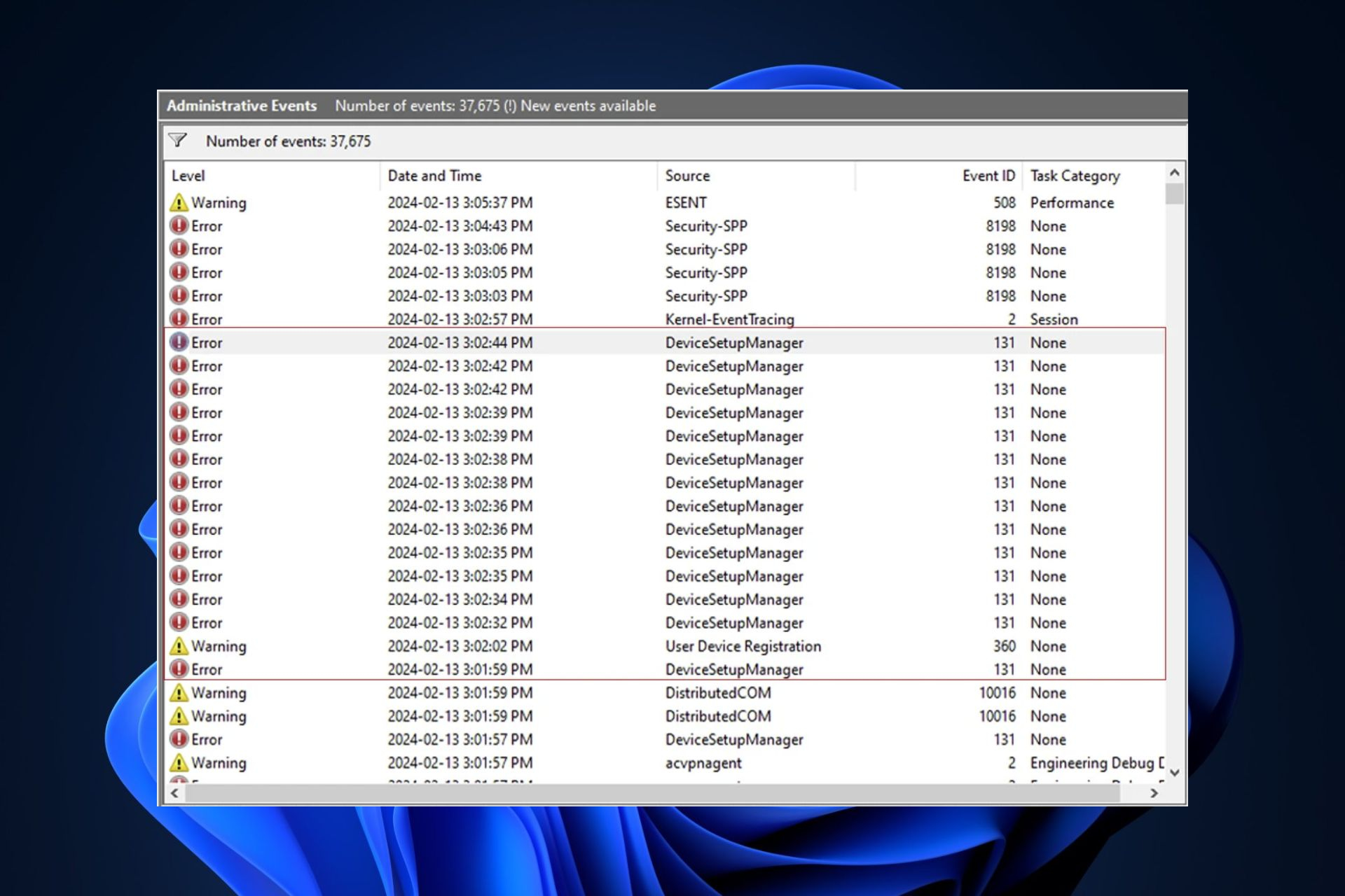 Windows Metadata errors in Administrative Events