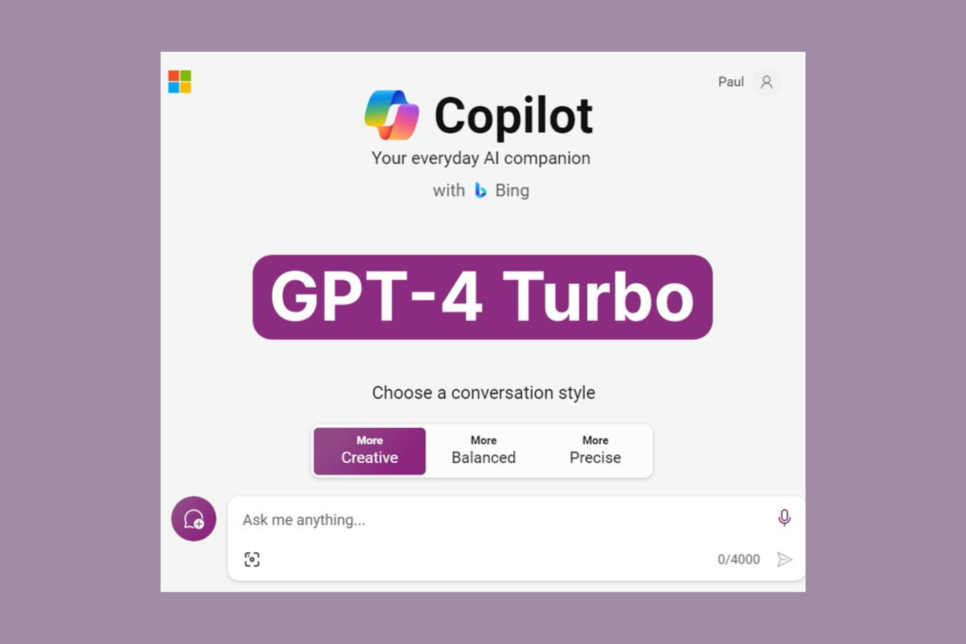 Copilot now has GPT-4 Turbo for free