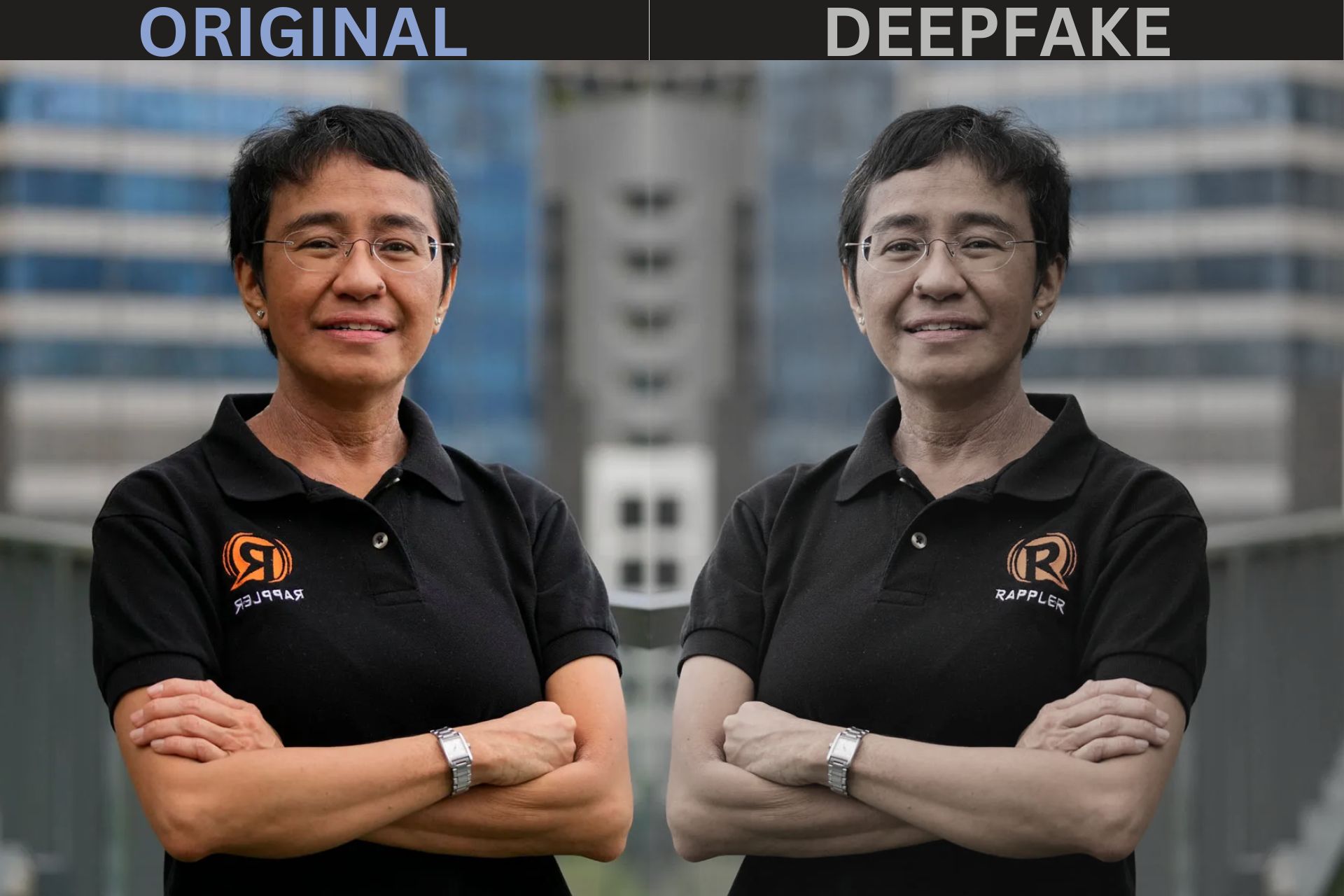 Original video vs deepfake video of Maria Ressa