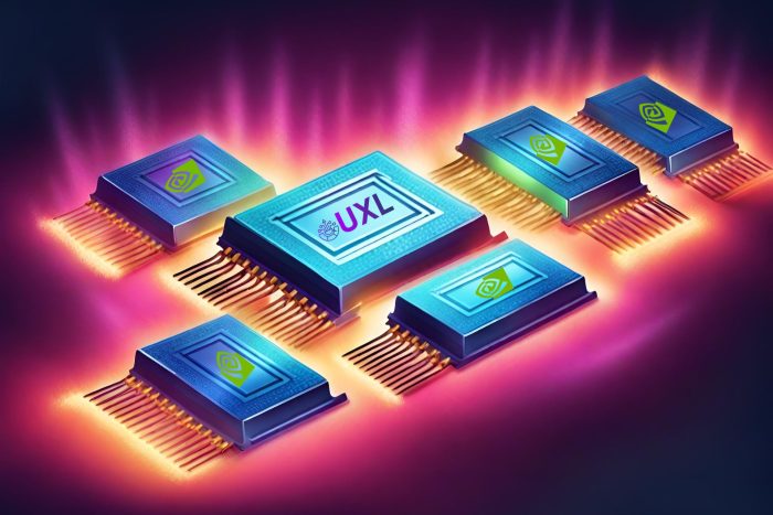 UXL Chip next to various chips from Nvidia