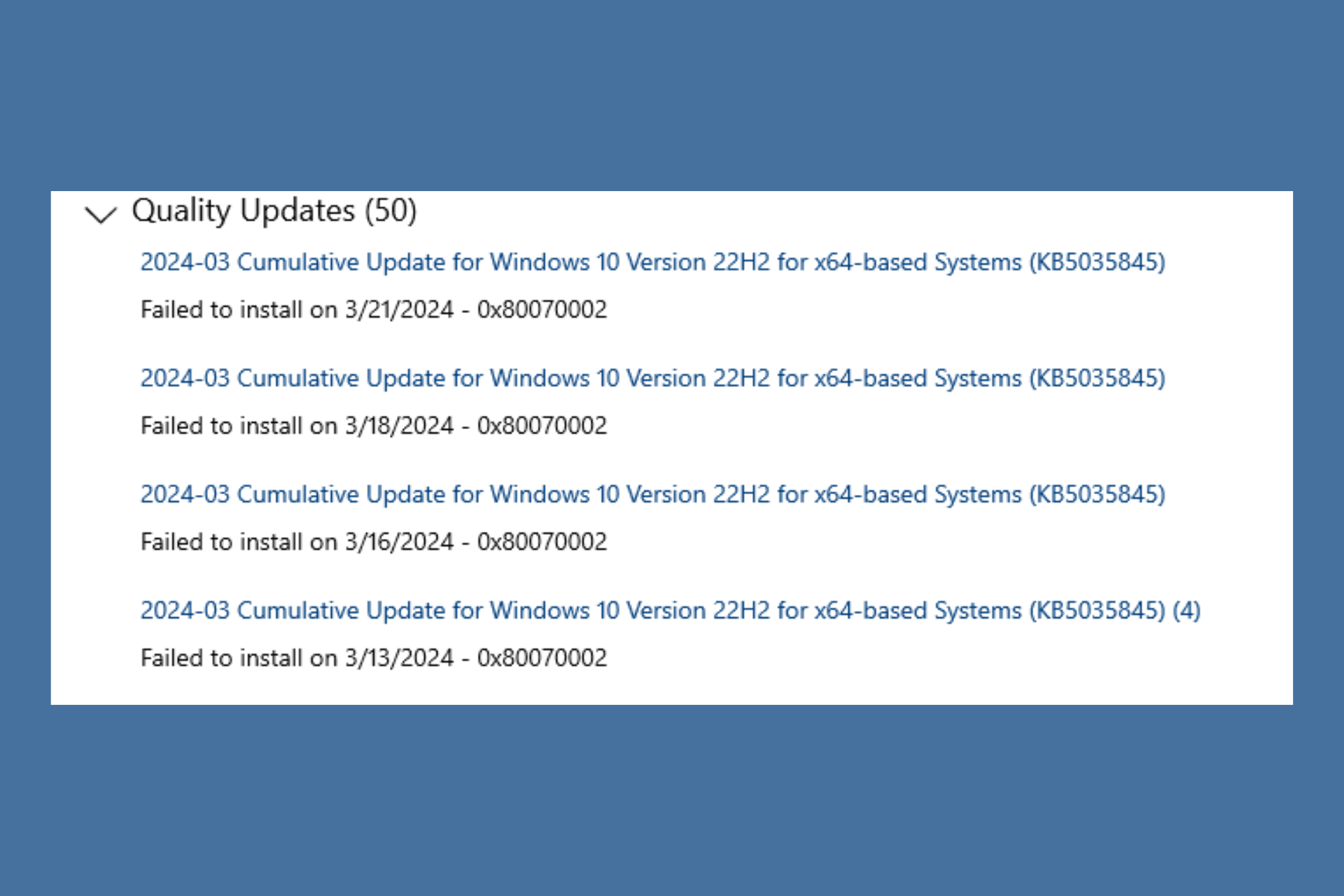 Windows 10 KB5035845 doesn't install