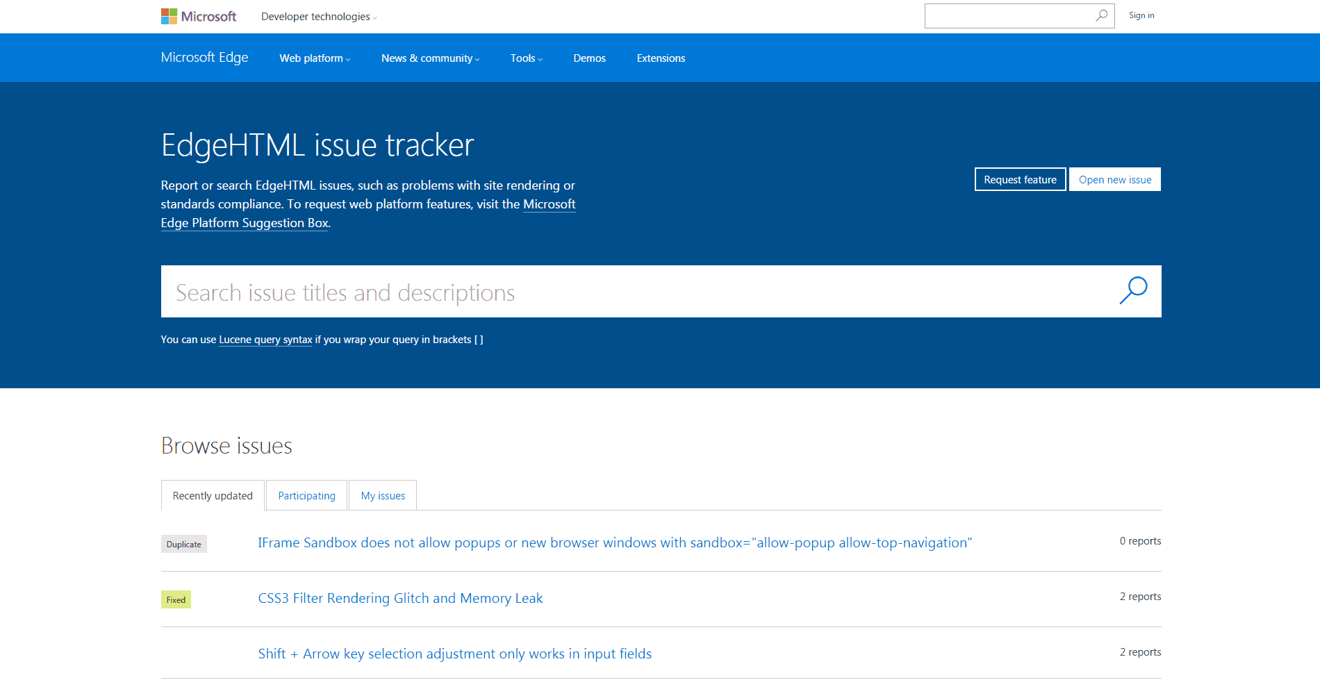 Issues with Edge on 14316? Use the new Microsoft Edge Platform Issue ...