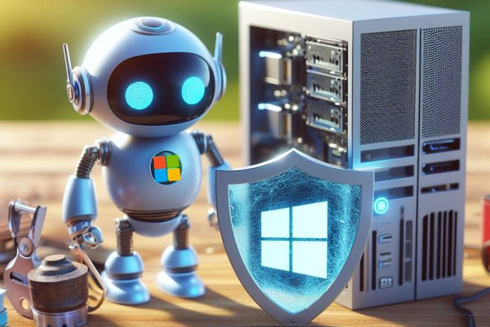 An AI robot using defense tools to protect the Department of Defense