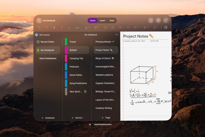 Microsoft OneNote comes to Apple Vision Pro