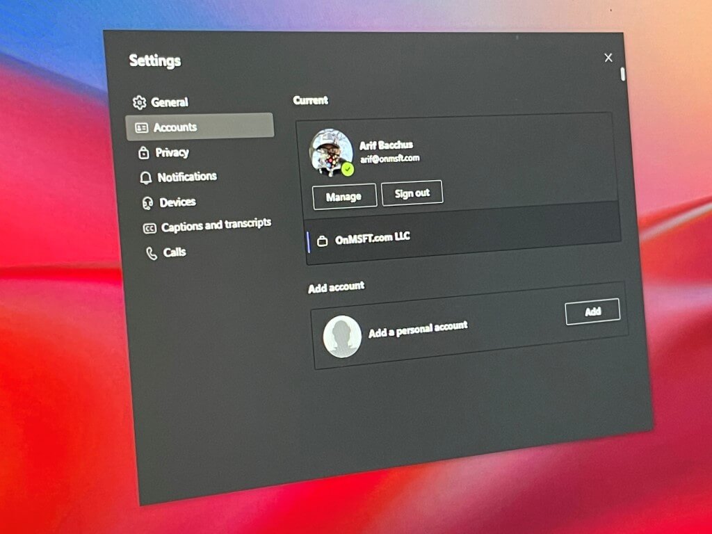 How to add a personal account to the Microsoft Teams app
