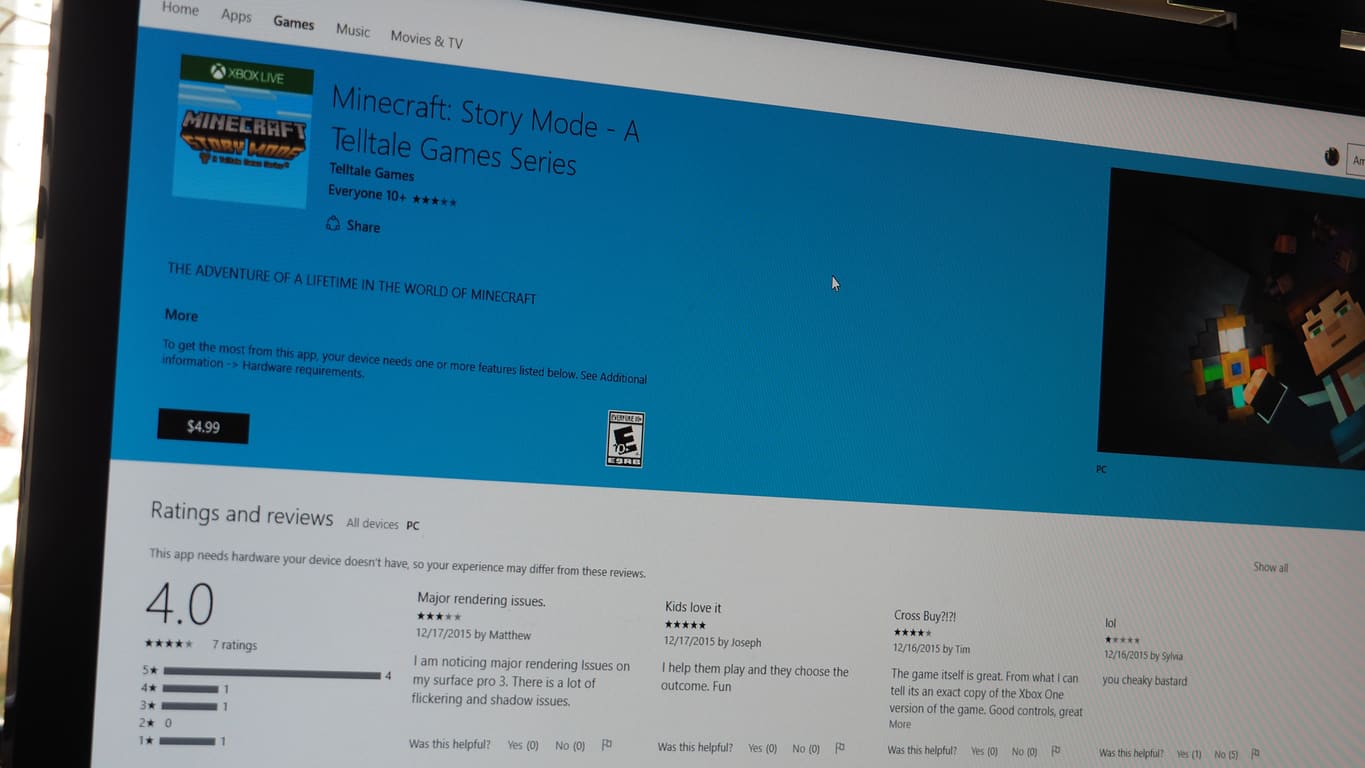 Windows 10 scores Minecraft: Story Mode – Episode One