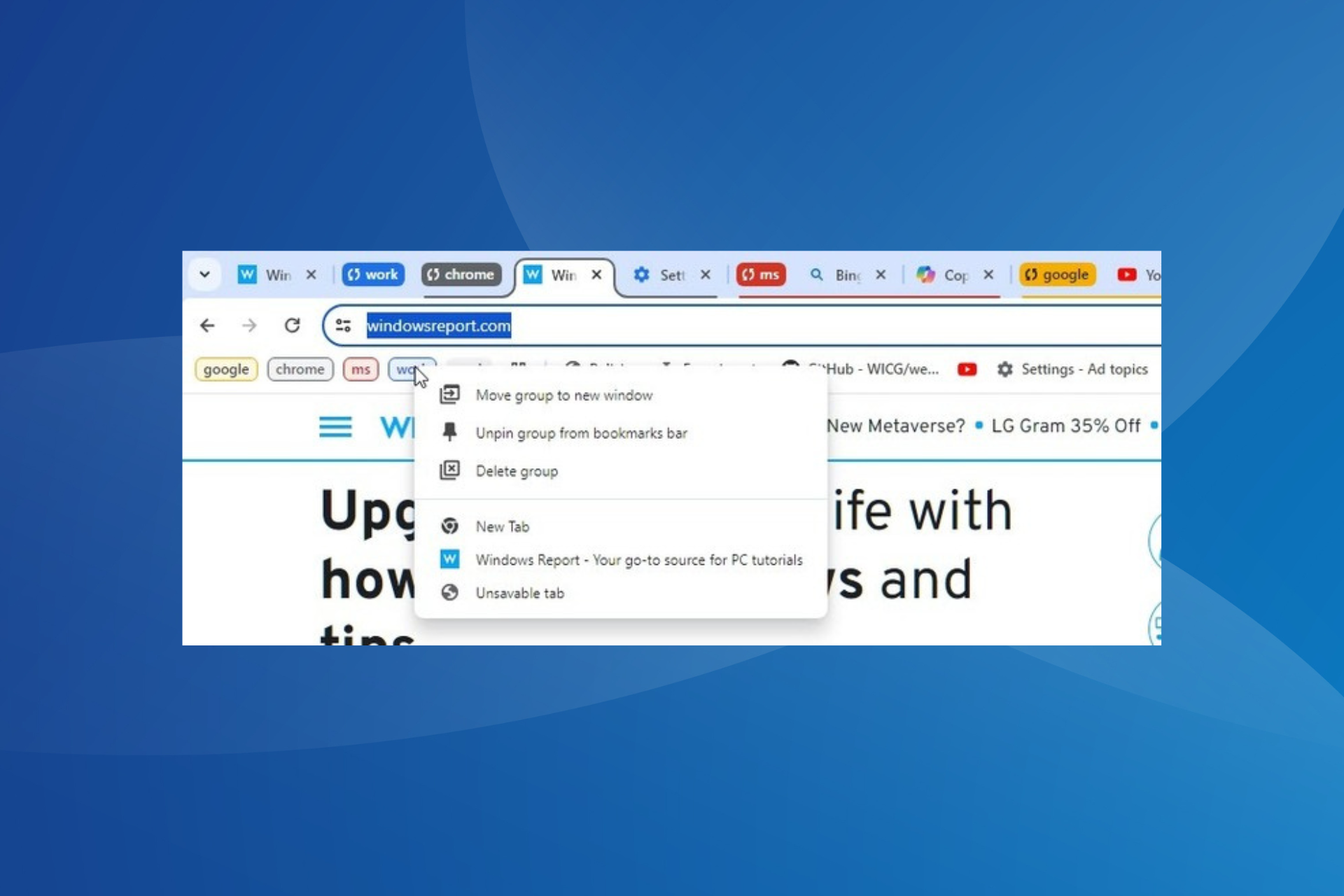 Tab Groups save UI Update flag in Chrome