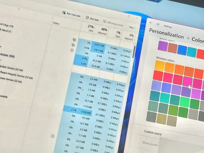 Task Manager Color Scheme Microsoft teases accent color support for Task Manager utilization area ...