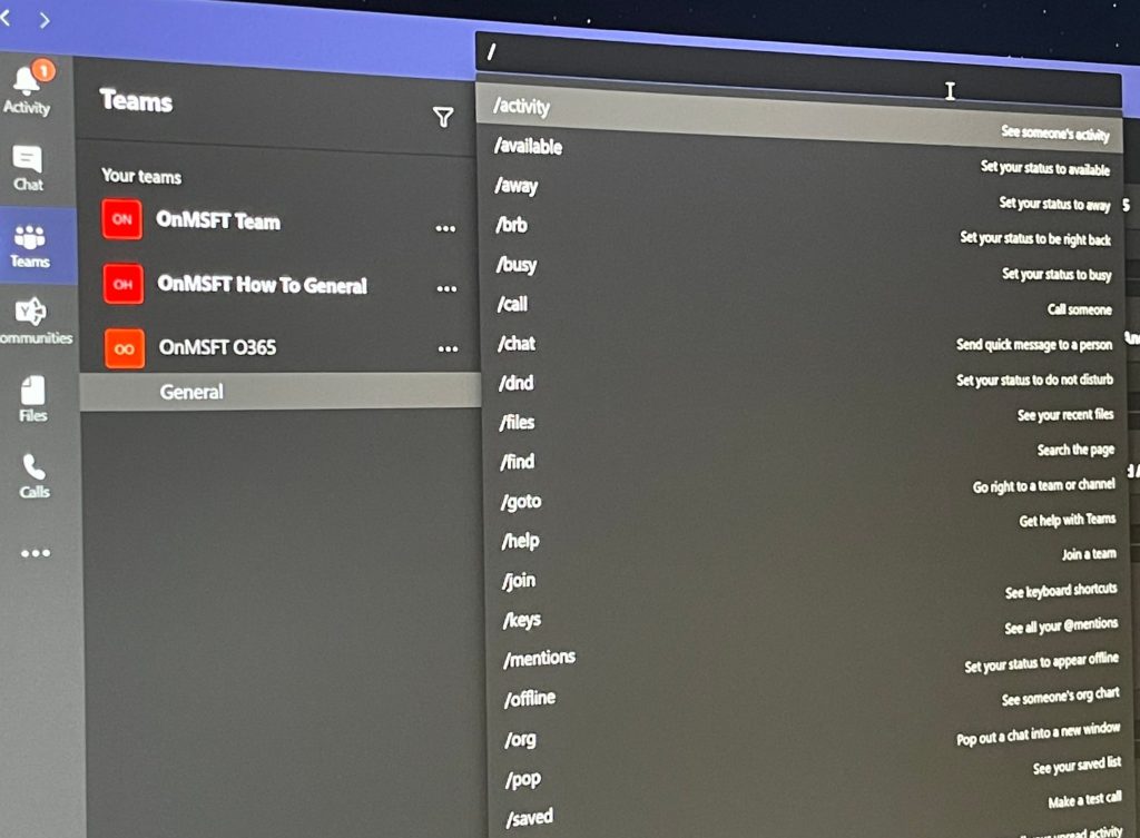 How to uses slash commands like /files and get more out of Microsoft Teams