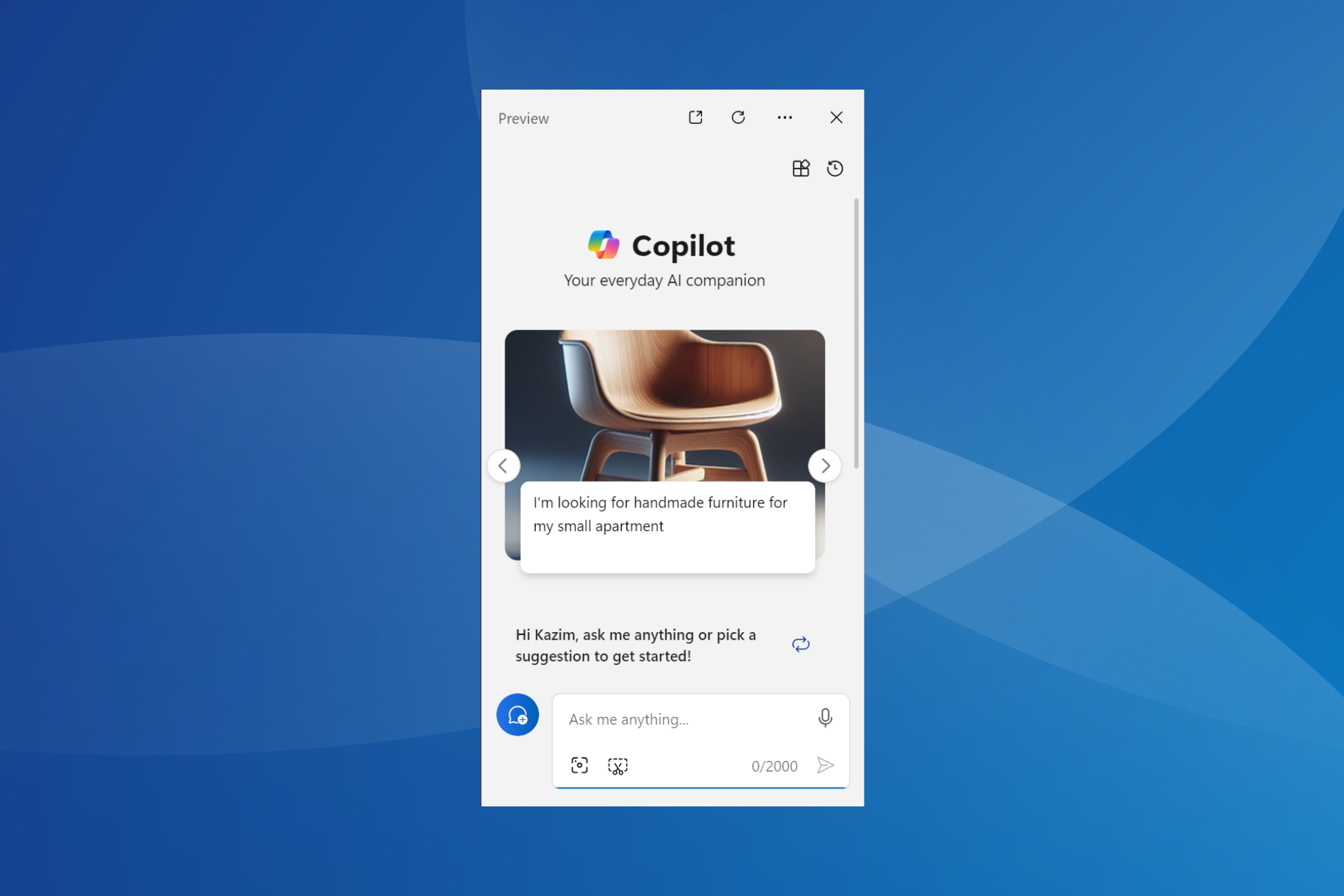 copilol opens when you swipe right on touch devices on Windows 11