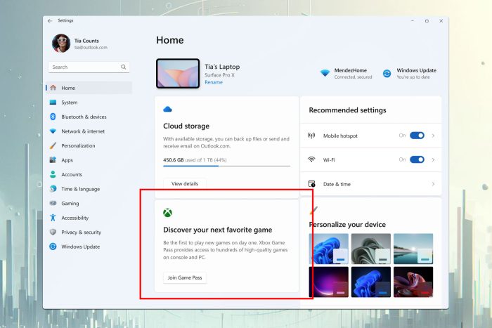 xbox game pass card settings app