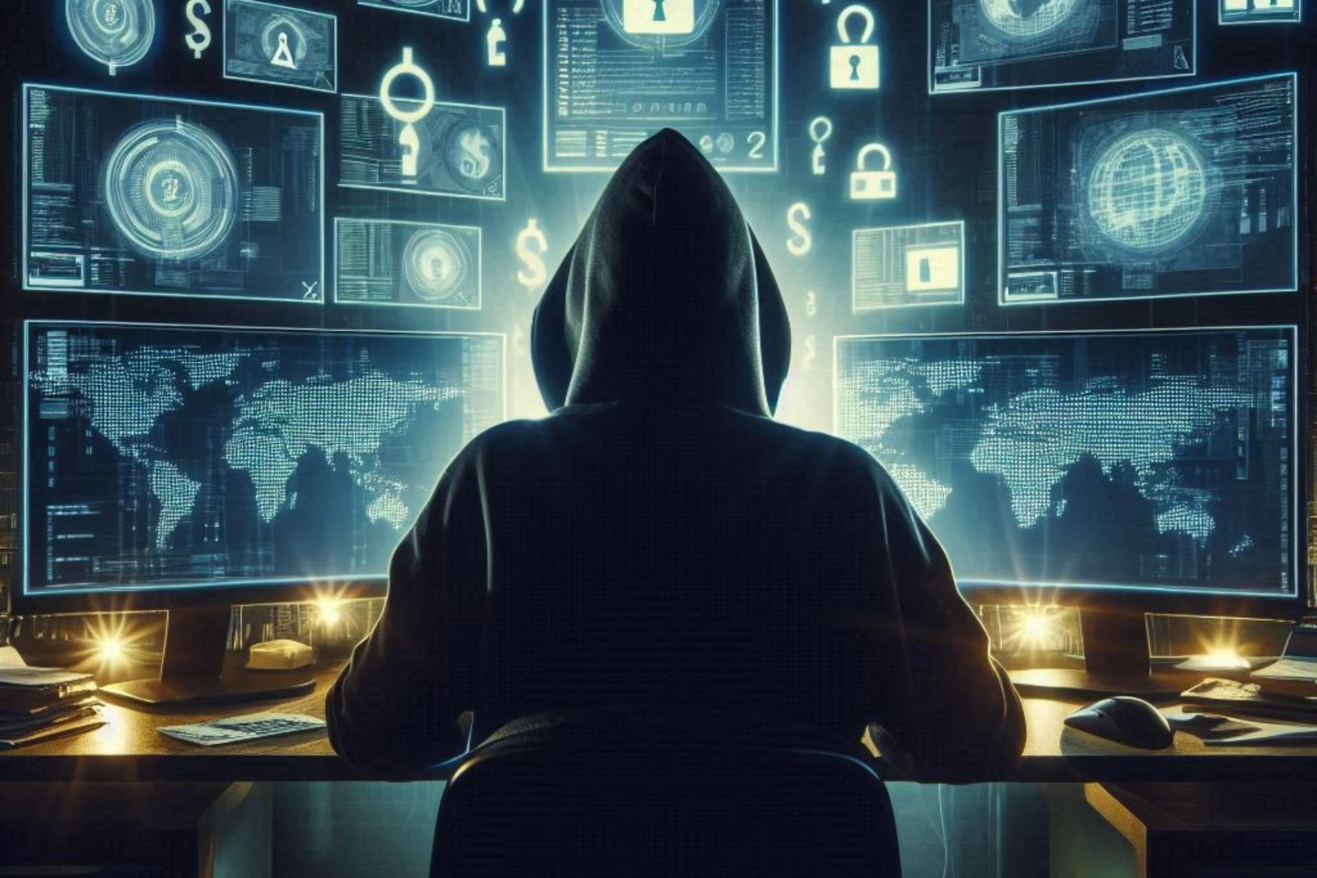 An AI generated image of a Moonstone Sleet threat actor using various malware and ransomware