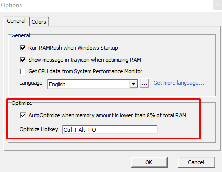 RAM Rush settings