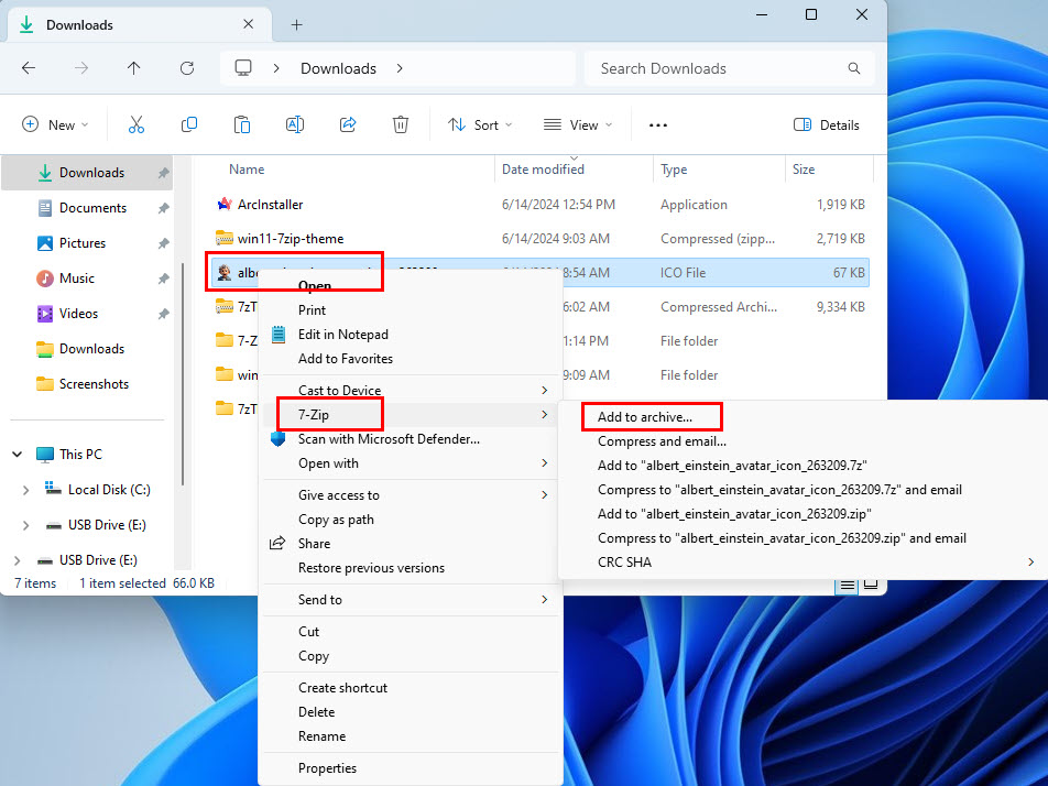 7zip in right click