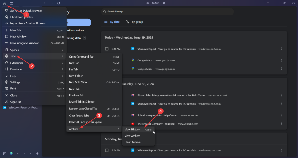 How to Check and Manage Browsing History in Arc Browser for Windows